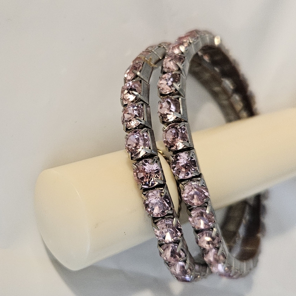 Elegant Silver and Pink Crystal Bracelet Set